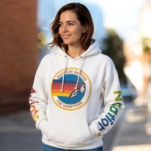 Aviator Nation White Hoodie with Rainbow Accents